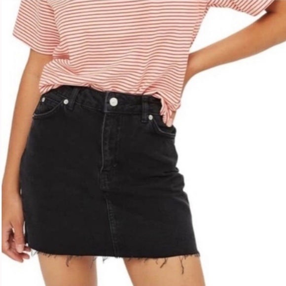 Topshop Dresses & Skirts - TopShop Black Denim Moto Raw Hem Skirt